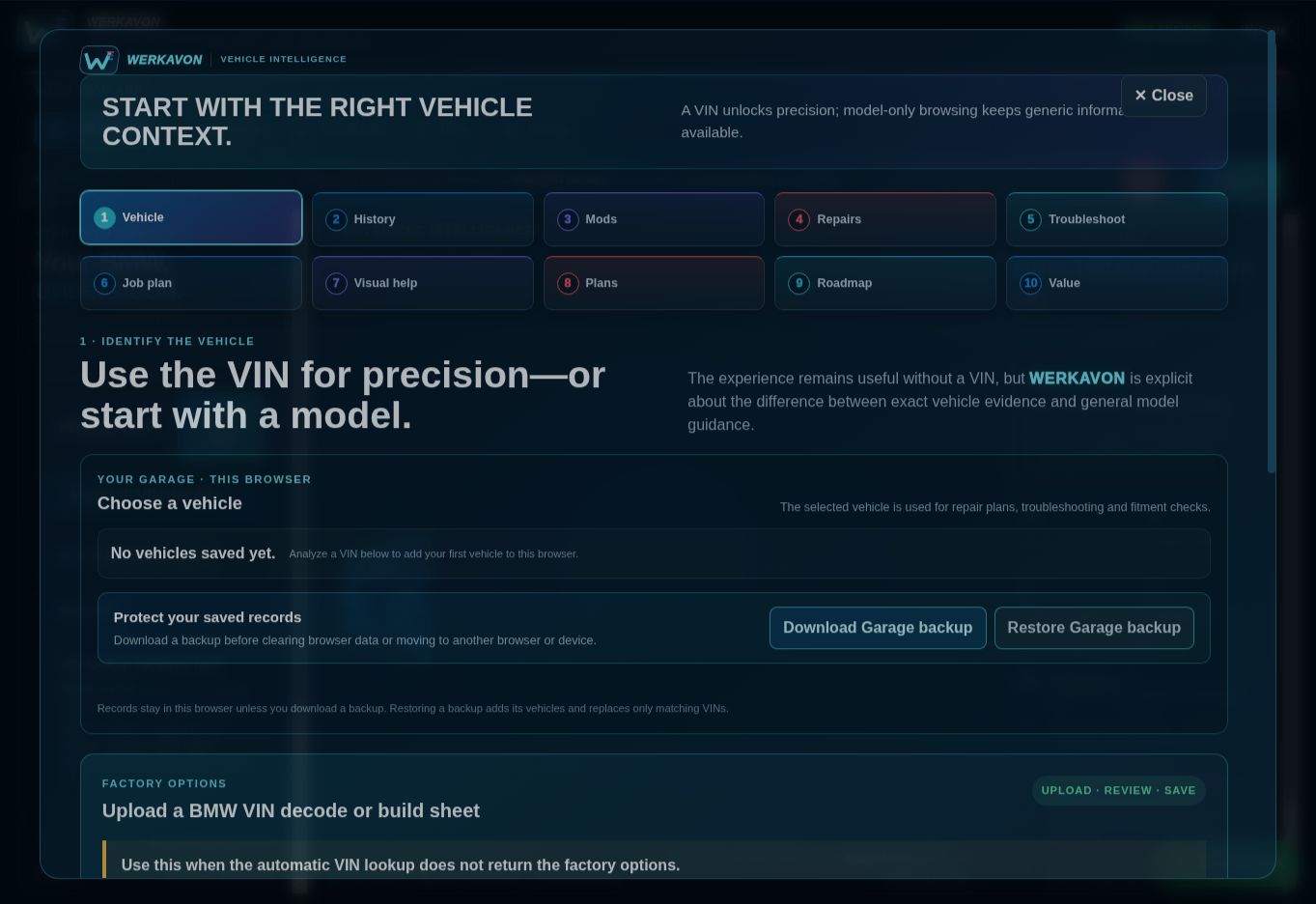 WERKAVON vehicle feature interface